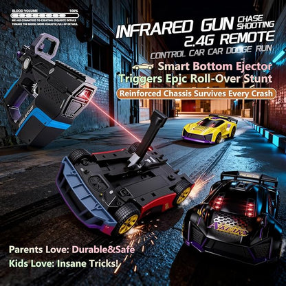 3-in-1 RC Drift Car — Sports/Racing 2-Player Battle Set with Infrared Gun Shooting &amp Flip Effects 60-Min Playtime Family-Friendly 2.4GHz Remote Control Car Toy for Kids Ages 6+ (Black)