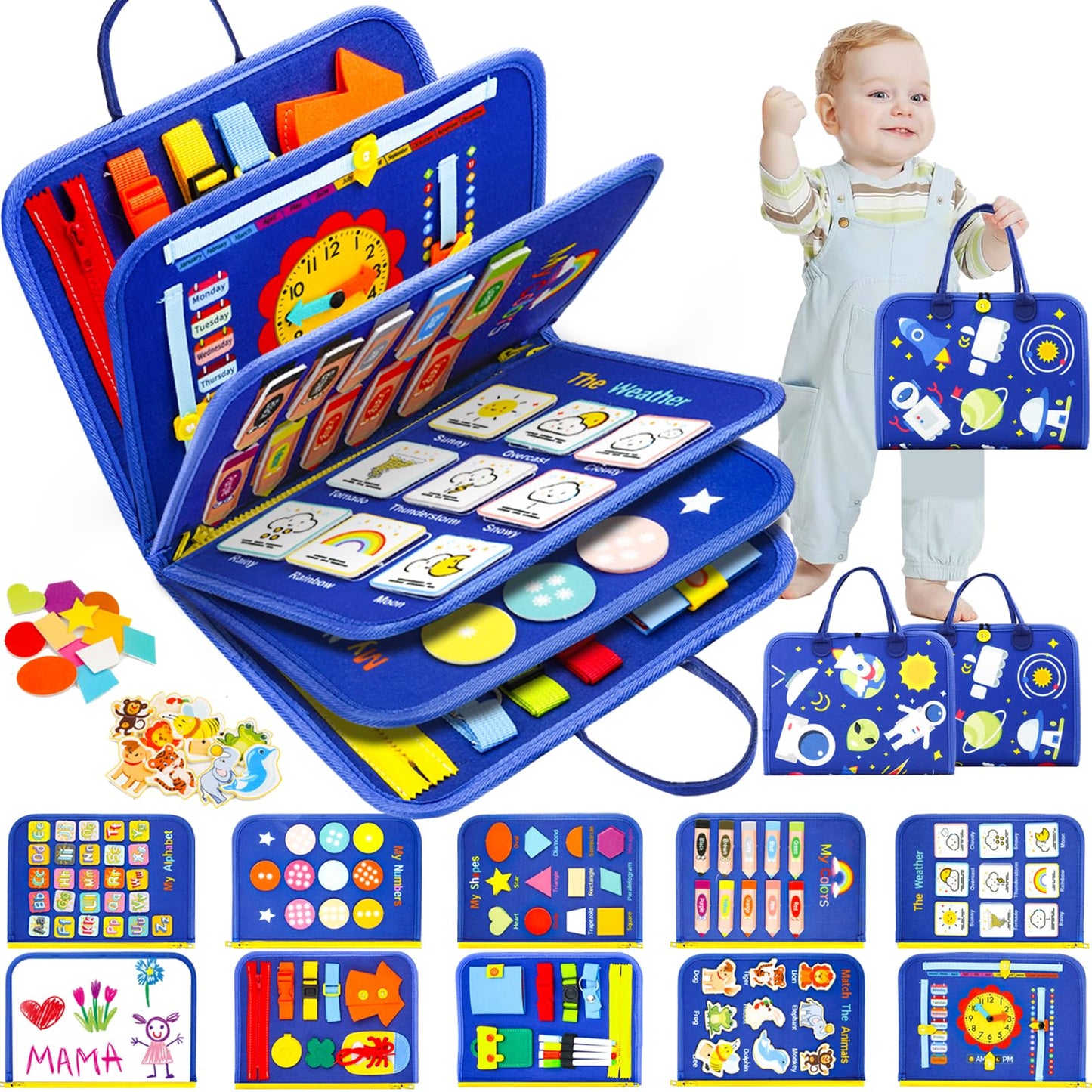 Busy Board, Montessori Toys for 1 2 3 Year Old - Toddler Toys for Ages 2-4 Boy Birthday Gift, Busy Book for toddlers 1-3, Toddler Learning Activities, Educational Learning Toy for Airplane Car Travel