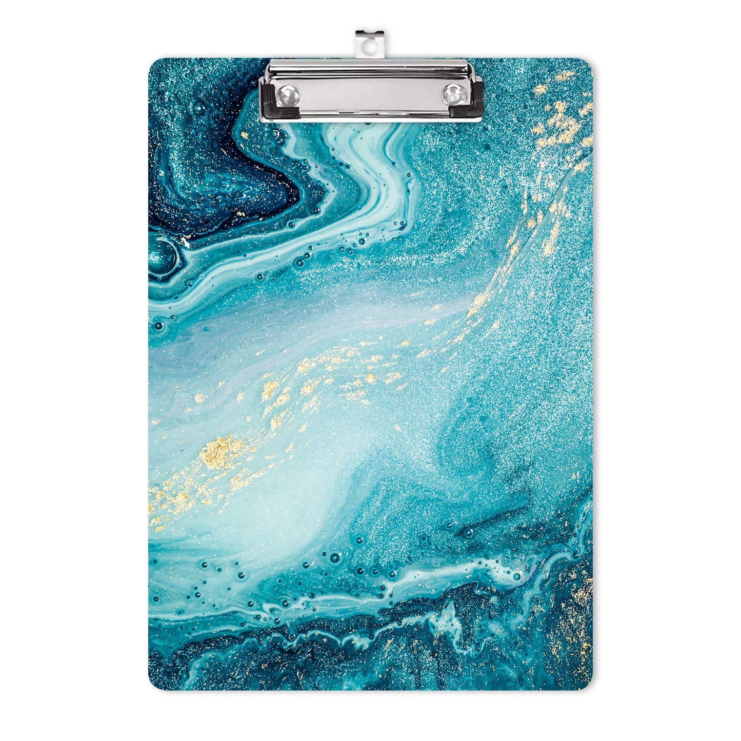 Hongri Wooden Clipboard, Fashion Design Clip Board for Classroom Students,Teacher, Women, Kids, Cute Custom Pattern, Standard Letter Size 9 x 12.5 in with Low Profile Metal Clip, Teal Marble
