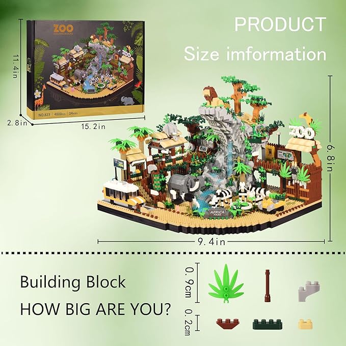 Zoo Building Model Set 4800 Pcs Desert Zoo Micro Building Toys Creative Zoological Park Model Set Micro Particle Modular Building House Gift for Adult and Teens
