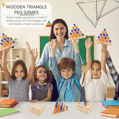 16 Packs Wooden Peg Game Tricky Triangle Peg Board Game Family Wood Puzzles Strategy Toy for Kids Adult Family Travel Gathering Jump Games