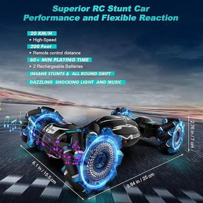 RC Cars Gesture Sensing Stunt Car Toys for Boys Girls 6-12 Year Old 2.4Ghz 4WD Hand Remote Control Toy 360° Rotate Transform Off-Road Drift with Lights Music Birthday Xmas Gifts for Kids