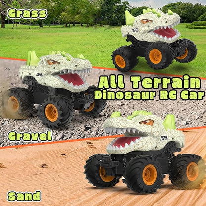 Dinosaur Remote Control Car 2.4GHz Monster Truck Toys Rechargeable RC Cars 1:24 Scale RC Truck with LED Light Movable Mouth Dinosaur Cars Toys for Kids 6-8 8-12 Birthday Gift Orange