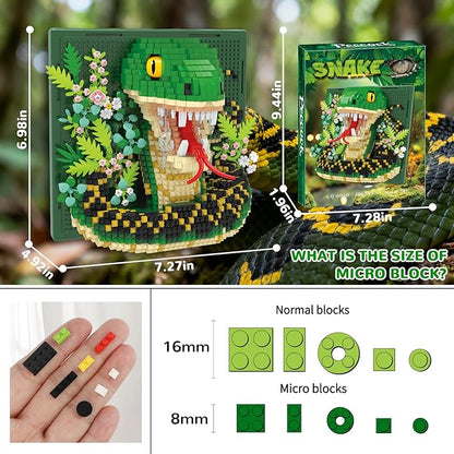 Snake Animal 3D Wall Art Micro Mini Building Blocks Set Unique Home Wall Decor or Table Display No Compatible with Lego Ideal Gift Toy for Adults &amp Boys Girls 14+ (1967 PCS)