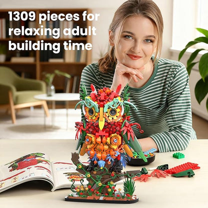 JOJO&ampPeach Flower Owl Animal Building Toys for Adults &amp Teens A Floral Bird Model Kit for The Home Decor &amp Office Display Botanical Collection Birthday Gift for Women Girls Aged 10+ (130