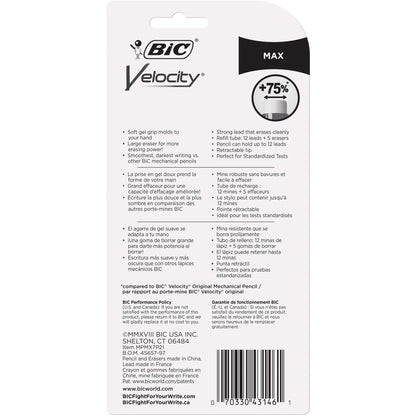 BIC Velocity Max Mechanical Pencils, With Colorful Barrel, Medium Point (0.7mm), 2-Count Pack Mechanical Pencils With Erasers and Lead Refills