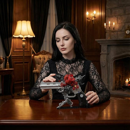 Gothic Rose Mechanical Display Building Blocks Set Black &amp Silver Floral Art Sculpture Model Kit Dark Goth Romance Desk Shelf Decor Gift for Valentine’s Day