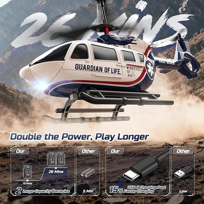 DEERC RC HelicopterRescue Remote Control Helicopter for Kids &amp AdultsToys Helicopter with Altitude Hold One Key take Off/Landing LED Light Low Battery Reminder Gift for Boys Ages 8-12