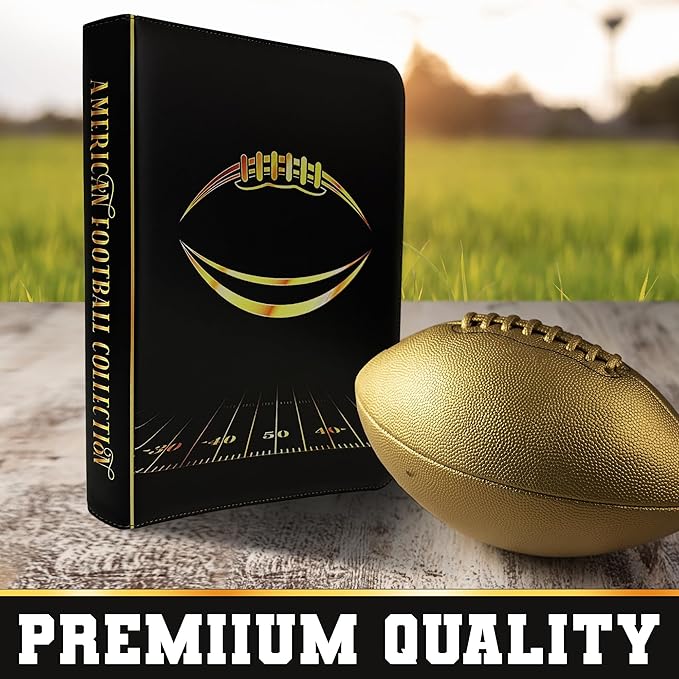 Card Binder 9-Pocket 900 Pockets (50 Sheets) Premium Zipper Binder for Football Cards Football Binders for Cards Waterproof PU Includes 50 Clear Sleeves