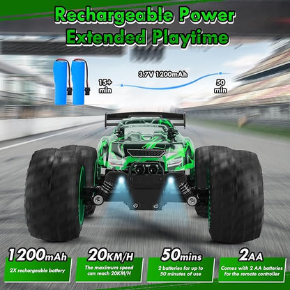 Remote Control Car 1:18 Rc Cars All-Terrain RC Truck with LED Light 20KM/H Rechargeable 2WD 2.4GHz Sturdy PVC Shell Remote Control Truck for Boys 4-7 8-12 Beginner (Green)