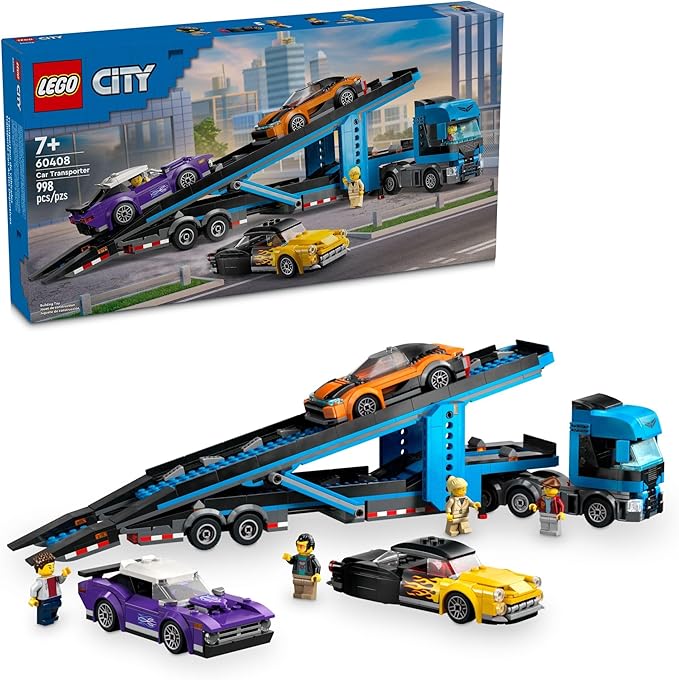 LEGO City Car Transporter Truck with Sports Cars Building Toy Set - Semi Truck Toy with Carrier &amp Trailer for Boys &amp Girls Ages 7+ - Gift Idea for Kids - 60408