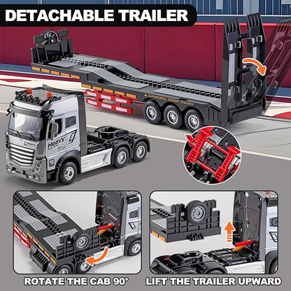 9 Channel RC Semi Truck Metal Cab 2.4Ghz Remote Control Truck and Trailer with Lights and Sounds Birthday Gift for Kids Boys 14.6