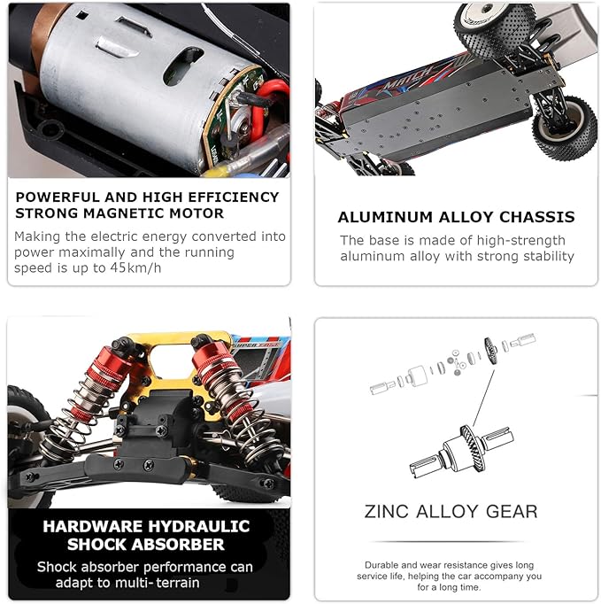 GoolRC WLtoys 104001 RC Car 1:10 Scale 2.4GHz 4WD High Speed Racing Buggy Aluminum Alloy Chassis Zinc Alloy Gear 1 Battery