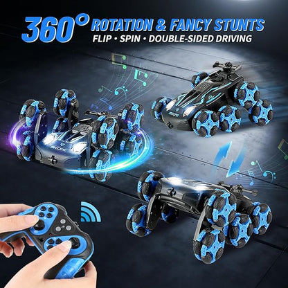 8WD Remote Control Stunt Car with Music Light Mist Spray RC Drift Car Toys for Kids 6+ 2.4GHz Remote Double Sided Driving 360° Spins Off-Road Stunt Vehicle Birthday Gifts for Boys Girls