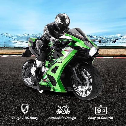 Liberty Imports 2.4G RC Remote Control Stunt Motorcycle with Riding Figure 1:10 Scale High Speed Cross Country 360 Degree Rotation Drift Shockproof Racing Motorbike (Green)