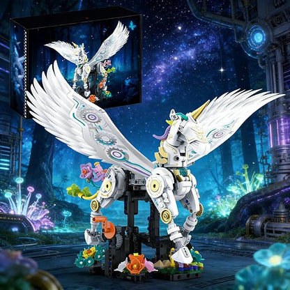 Unicorn Building Set for Adults with Flower Display Mechanical Linkage Rainbow Animal Figures Kit Compatible with Lego Home Office DecorGift for Animal Lovers