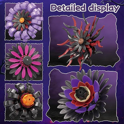 Flower Bouquet Building Blocks Set with Vase Purple Sunflower Brick Flowers DIY Artificial Flower Decor Building Toy for Adults Desk Home Decoration Gift for Women