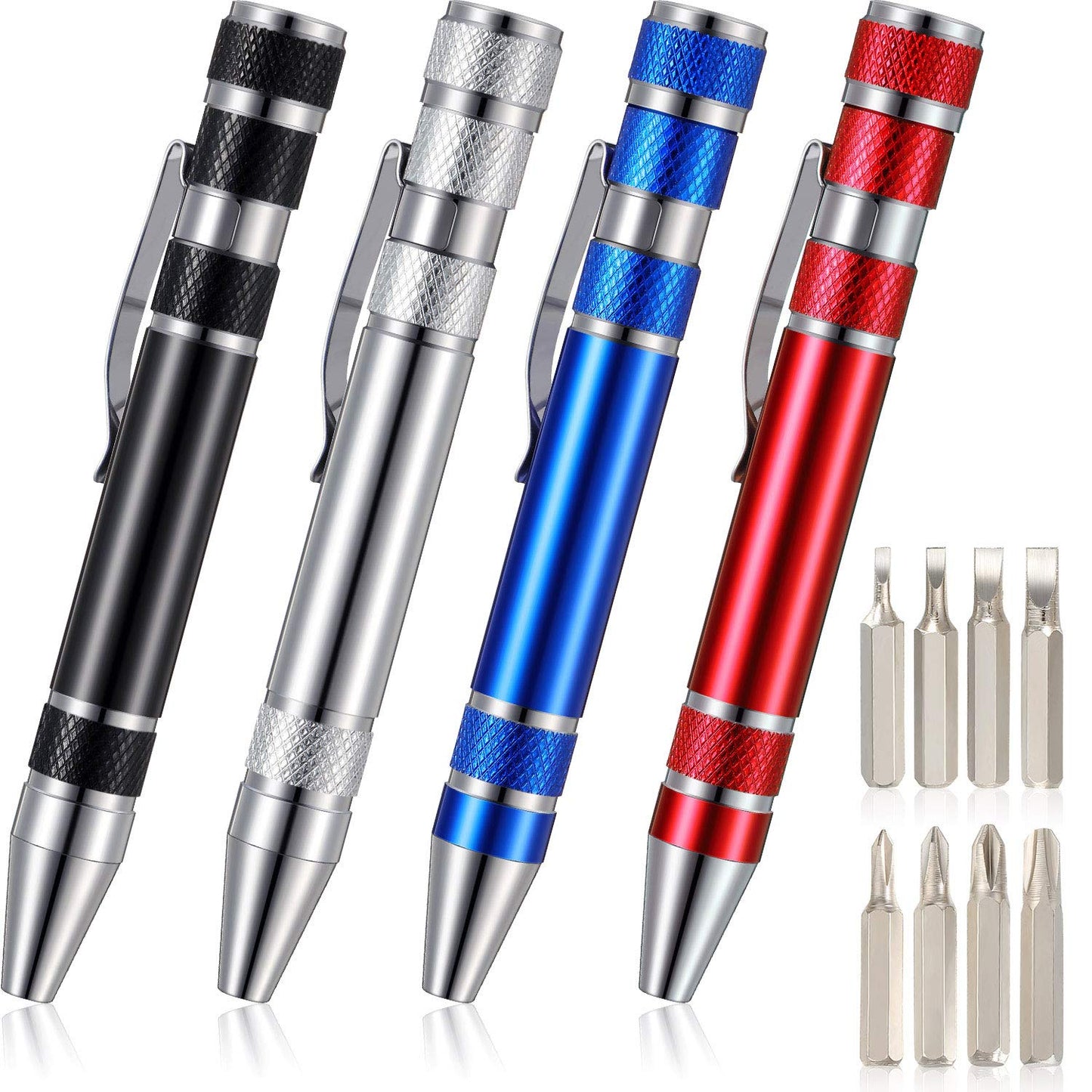 Mudder Pen Screwdriver Gifts Multitool Handy Tool 8 in 1 Magnetic Pocket Screwdriver Precision Function for Mini Gadgets(4 Pieces)