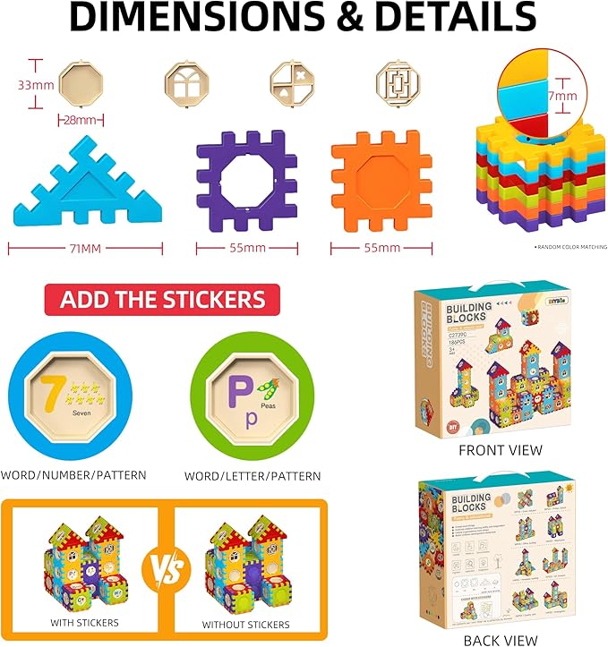 Building Blocks for Toddlers &amp Kids 186 Pcs Toy Building Sets – Colorfull STEM Educational Toys – Interlocking Building Blocks for Toddlers and 3+ Age Kids