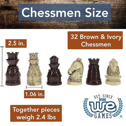 WE Games Medieval Themed Chess Set - Wooden Chess Board with Intricate Polystone Chess Pieces Chess Sets for Adults 15 in.