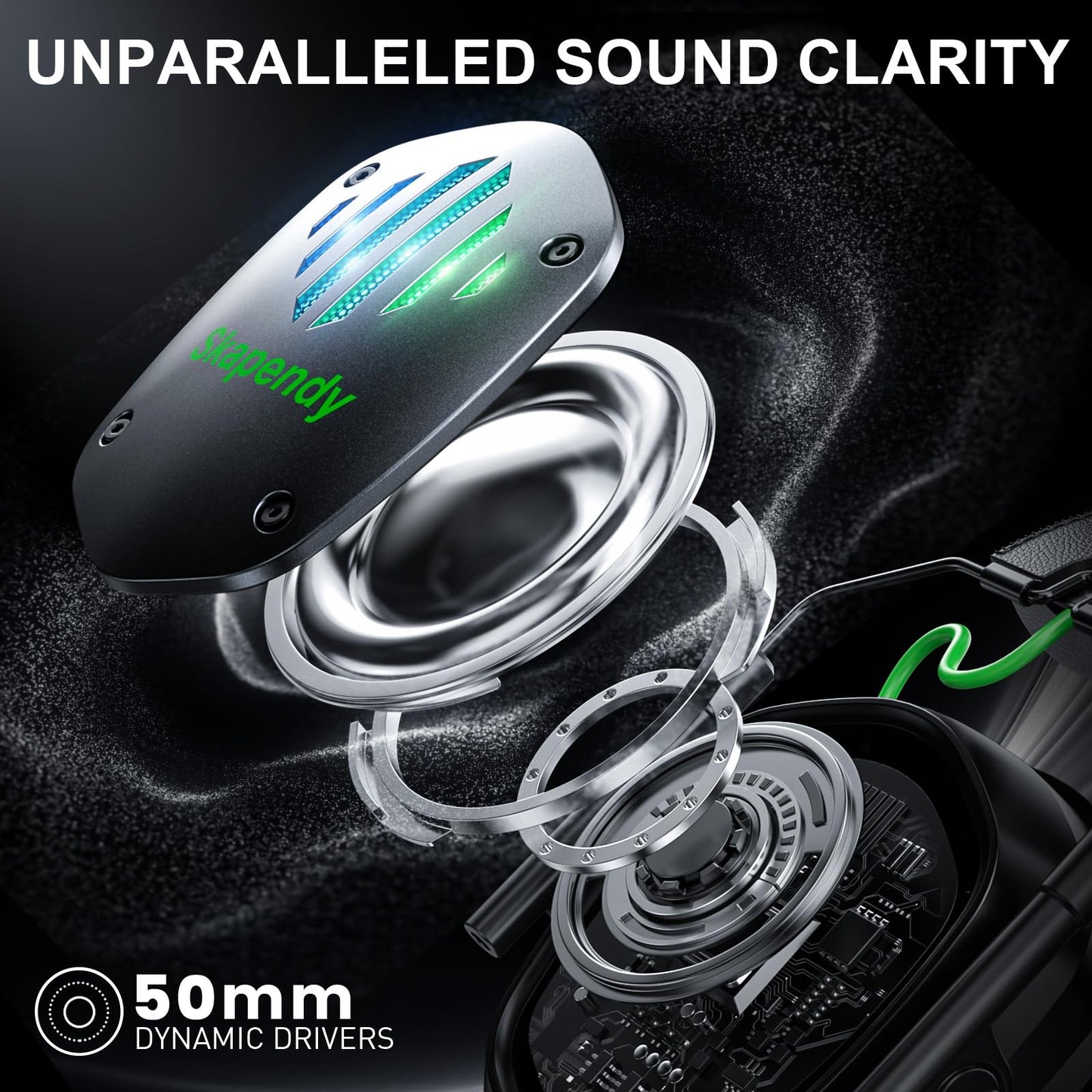 Skapendy VK81 2.4GHz Wireless Gaming Headset for PS5, PS4, PC - Bluetooth Gaming Headphones with Noise Canceling Mic, Low Latency, Stereo Sound, 50+Hr Battery, RGB Headset Game Boy Accessories, Black