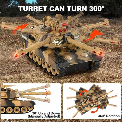 Haktoys 2-Pack RC Battle Tank Set – 1:24 Scale Remote Control Military Fighting Tanks with Lights Realistic Sounds &amp Life Indicators | Radio Control Army Toy for Kids &amp Adults
