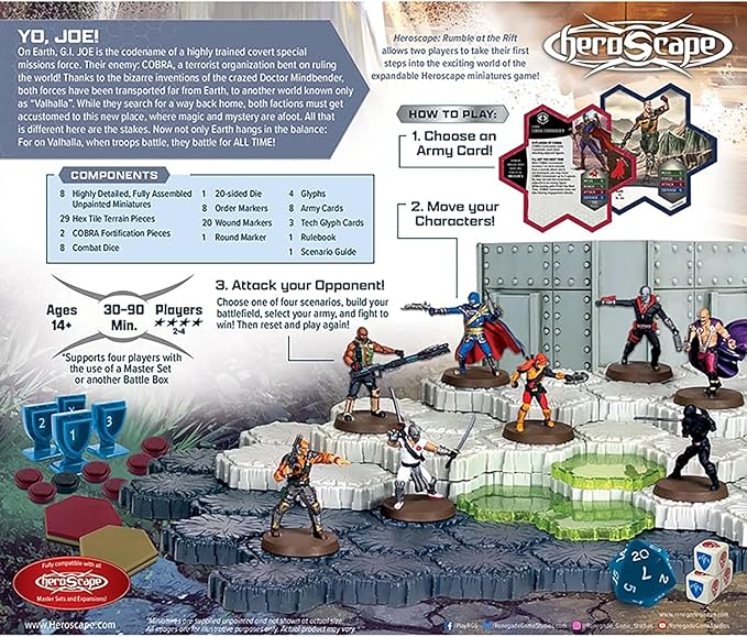 Renegade Game Studios G.I. Joe Heroscape Rumble at The Rift Tactical Board Game Battle Box with 8 Miniatures &amp Modular Hex Terrain