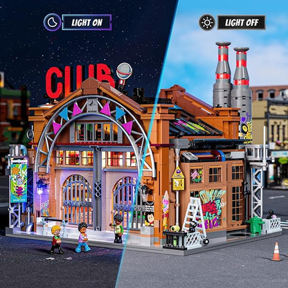 FUNWHOLE Factory House of Music Lighting Building Bricks Set - Street Fusion Music Club City Town Fully Accessible Multi-Form Modular Collection Kit 2654 Pcs for Adults &amp Teens &amp Street Cultur