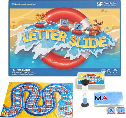 SimplyFun Letter Slide - Enhance Vocabulary and Language Skills with This Educational Game Focused on Spelling Consonants &amp Vowels Fun for 2-4 Players Ages 7 &amp Up