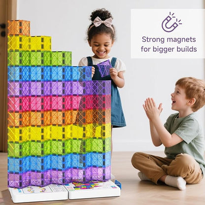 100Pcs Premium Magnetic Tiles Toys Set with Sturdy Iron Case STEM Educational Building Blocks for Kids Ages 3-5 4-8 Montessori Sensory Toys Creative Birthday Gifts for Toddler Boys &amp Girls