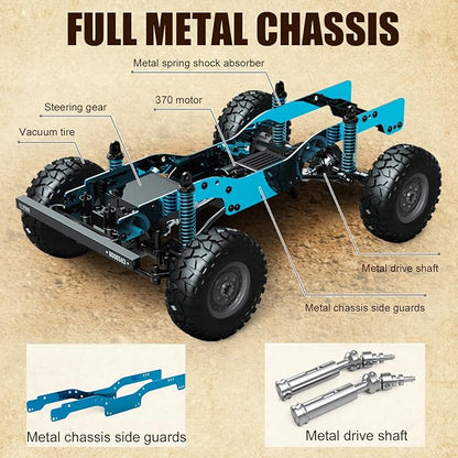 1:12 RC Car Toy 4WD 2.4GHz Remote Control Off-Road Crawler Vehicle IPX4 Waterproof 13MPH Full Metal Chassis with LED Lights Rechargeable Batteries for Adults Kids 8+ (Black)