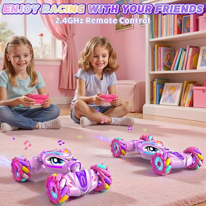 Unicorn Remote Control Car for Girls Age 6-8-12 Pink RC Gesture Sensing Stunt Cars 2.4Ghz 4WD RC Cars Hand Controlled Remote Control Twist Car with Light &amp Music Gift for Kids Age 6 7 8 9 10 11