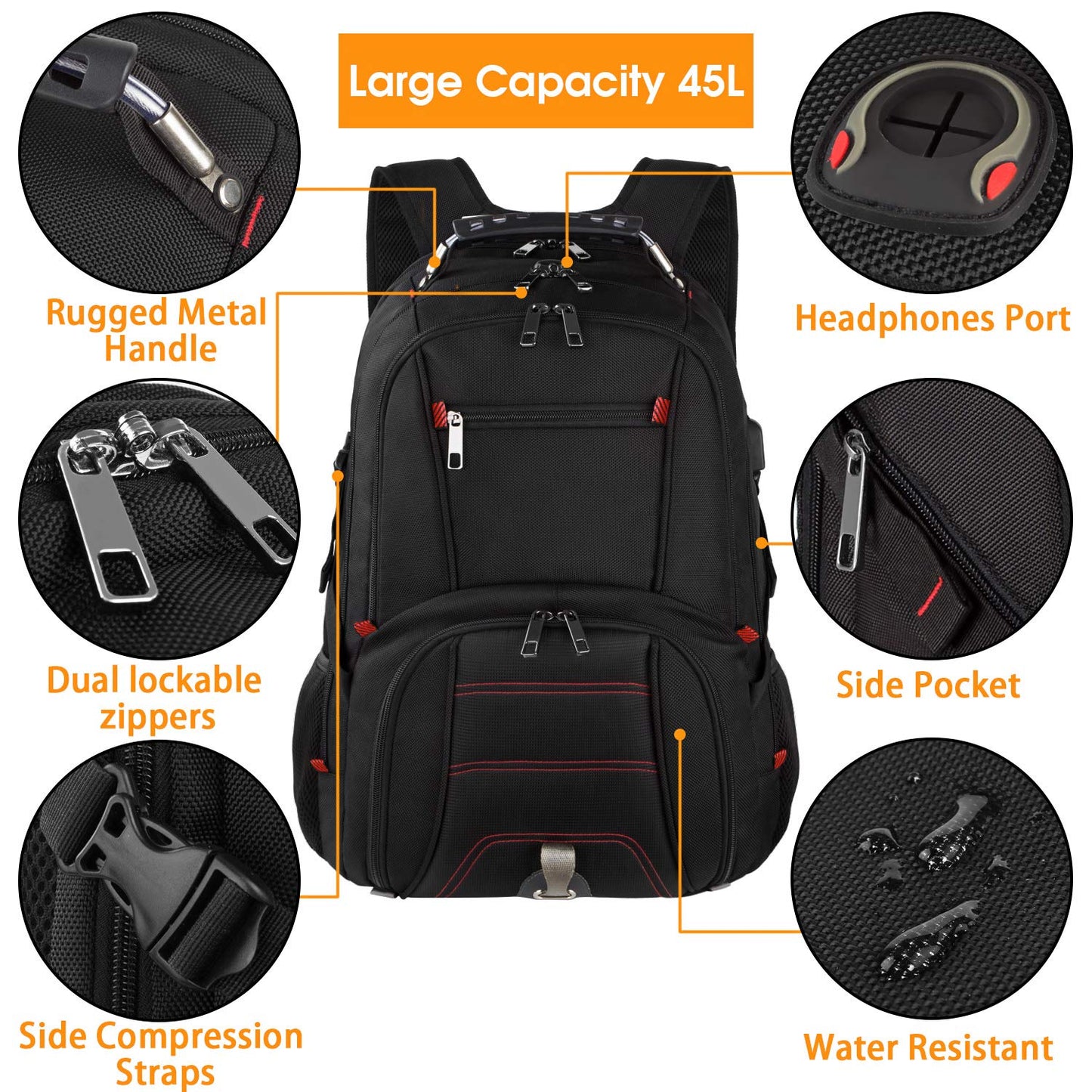 LTINVECK Travel Laptop Backpack, Extra Large Backpack for Men Women with USB Charging Port, TSA Friendly Heavy Duty Big Business Computer Bag Tech Backpacks Bag Fit 17 Inch Laptops, RFID Backbag