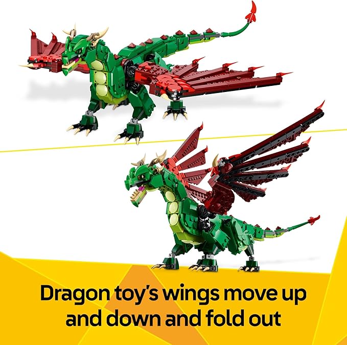 LEGO Creator 3 in 1 Medieval Dragon Toy - Building Toy with 3 Build Options Dragon Sea Serpent or Phoenix - Fantasy Set for Kids Boys and Girls Ages 9+ - Gift Idea for Birthdays - 31161