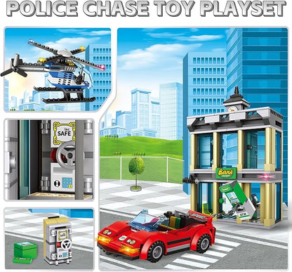 City Police Bank Building Sets Compatible with Lego Police Bank Includes Car Bank Helicopter Police Chase Building Blocks Toy Set Gift for Kids 6 Plus Years Old（655 PCS）
