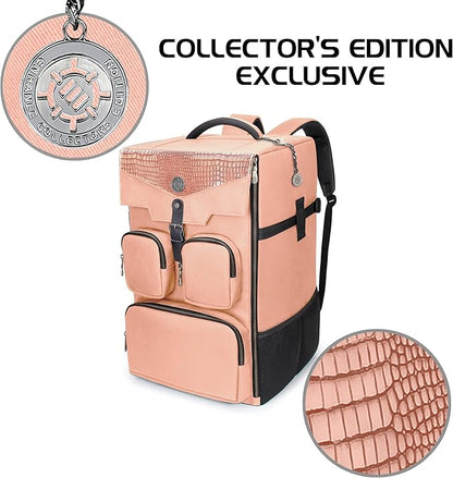 ENHANCE Collector's Edition Board Game Backpack - Reinforced Rigid Board Game Storage with Padded Shoulder Straps Carrying Handle and Accessories Pockets for Dice Cards More (Dragon Pink)