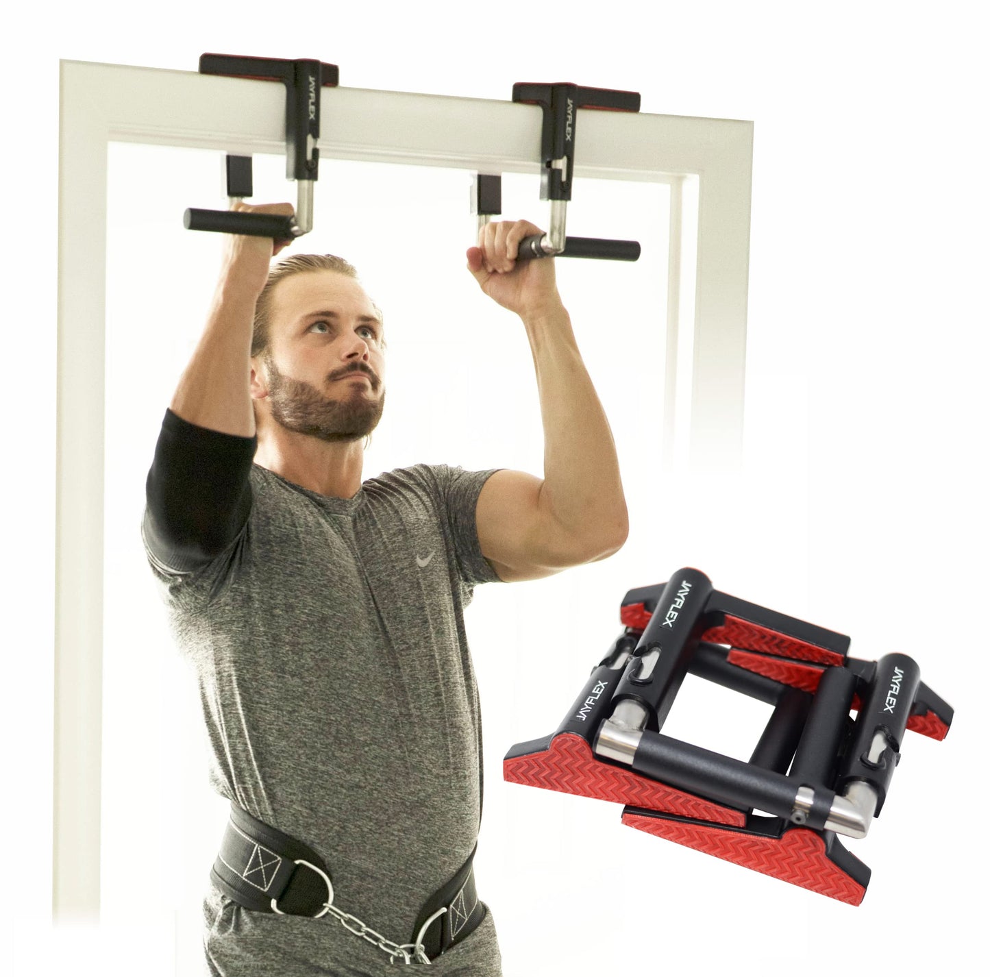 Jayflex CrossGrips Compact Pull Up Bar - Pull Up Bar Door Frame for Work from Home Fitness - Adjustable Door Frame Pullup Bar Handles - 250 lbs Capacity