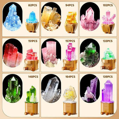 9 Pack Easter Party Favor Mineral Mini Building Set with LED Light 1170PCS Crystals Flower Bonsai Block Toy for Goodie Bag Fillers Classroom Prizes Birthday Gift for Kids Adults Women