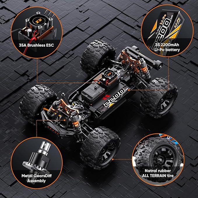 ZD Racing MT-16 1/16 50MPH Brushless 4WD RC TruckUpgradeable All-Terrain Remote Control Cars with 3S BatteryWaterproof Fast Off-Road RC Truggy for AdultsSuitable as Gift for Snow/Sand Adventures