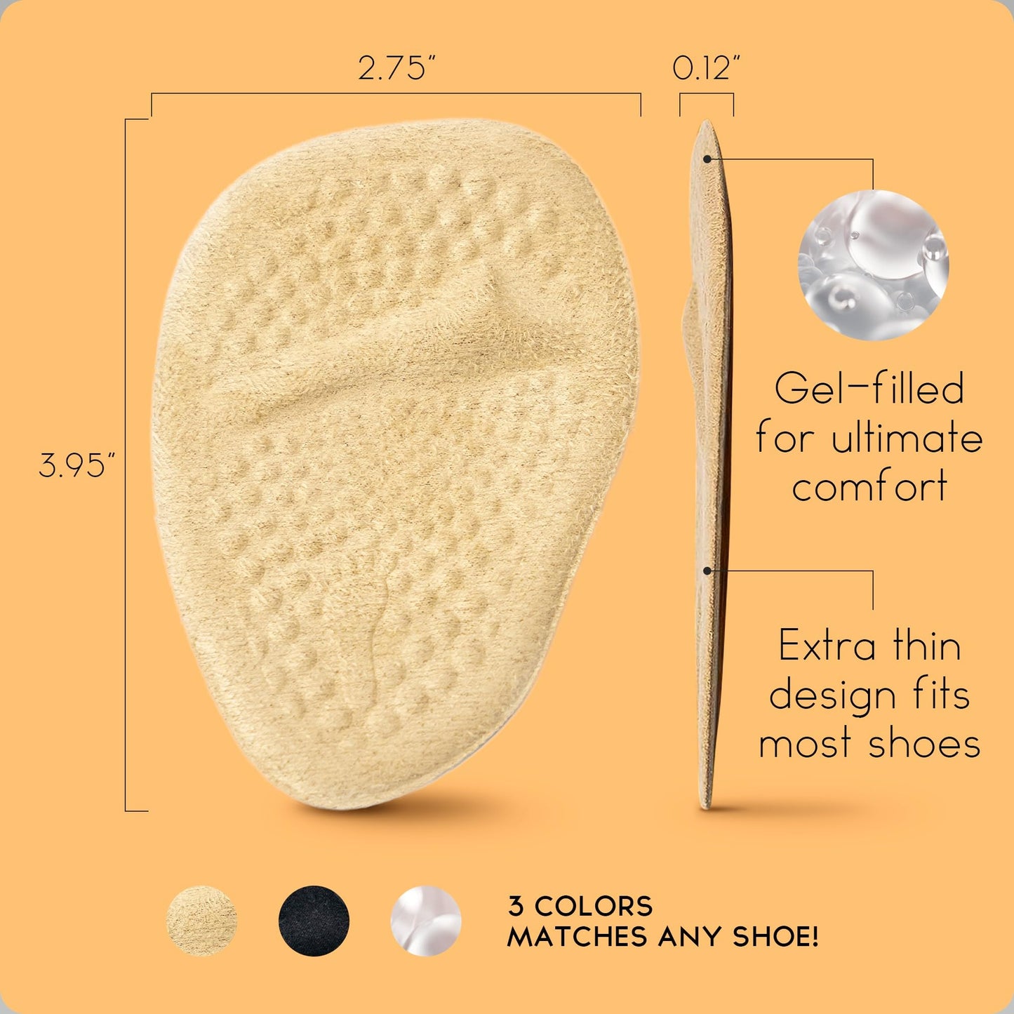 Walkize Metatarsal Pads Women | Heel Inserts for Women | Ball of Foot Cushions (2 Pairs Foot Pads) All Day Pain Relief and Comfort One Size Fits Shoe Inserts (Beige)