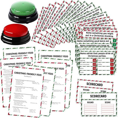 Christmas Friendly Feud Game with 2 Answer Buzzers Holiday Feud Cards for Family Game Night Fun Trivia Quiz for Xmas Party Office Class Groups Team Building