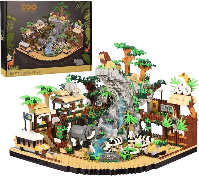 Zoo Building Model Set 4800 Pcs Desert Zoo Micro Building Toys Creative Zoological Park Model Set Micro Particle Modular Building House Gift for Adult and Teens