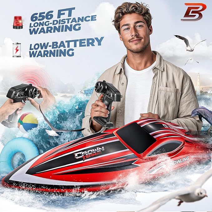 BEZGAR RC Boat 16 inch Big Brushless Remote Control Boat for Adults and Kids 55 KPH Large Fast RC Speed Boats with 2000mAh Battery Ideal Waterproof Toy Boats for Lakes - HJ818PRO Red (Pack of 2)