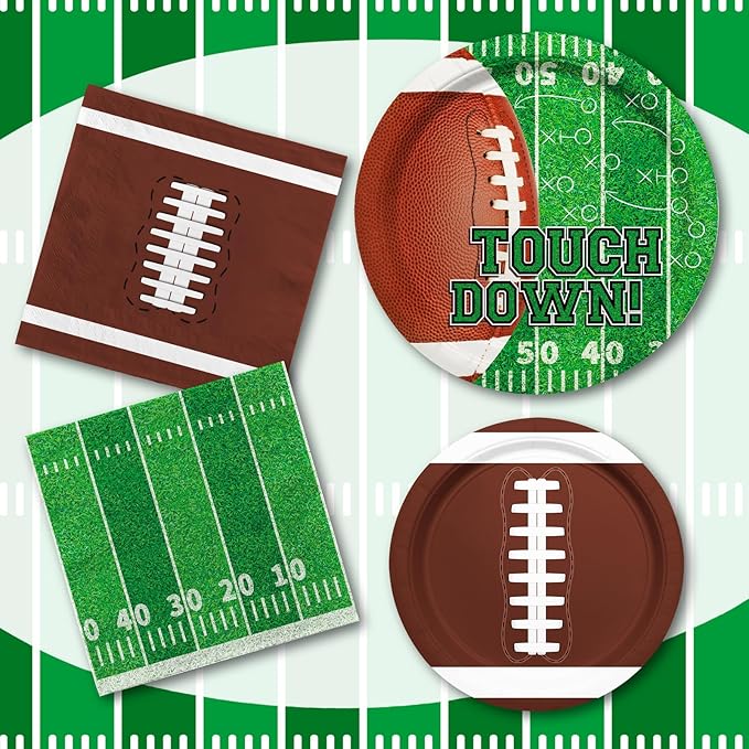 Football Party Supplies Kit Serve 50Includes Touchdown Dinner Plates Dessert Plates and Napkins for Football Birthday Party Football Game Day Tailgate Party Decorations