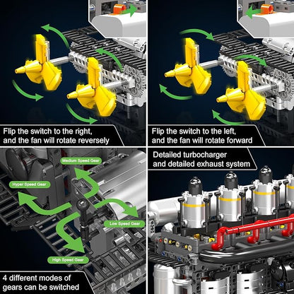 Mould King 10209 Aircraft Carrier Engine Building Sets Intelligent Chip Drive Engine Model Kit That Runs Build Your Own STEM Model Engine Gift for Age 14+/Adult Collections Enthusiasts (3222+ PCS)