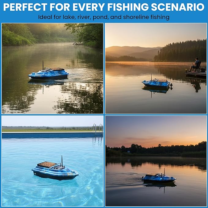 Bait BoatRC Bait Boat2.4G 546yd Remote Control with 4.4lbs Capacity Dual 5200mAh Batteries ABS Heavy-Duty Hull Brushless Motors &amp Night LED