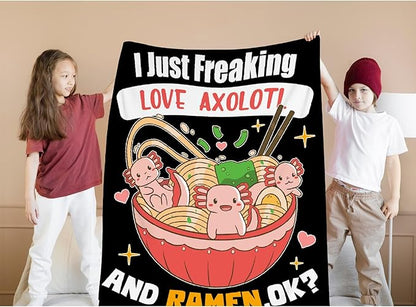 Freaking Love Axolotl and Ramen Blanket Gifts for Girls Boys Women - Super Soft Cozy Warm Throw Sheet for Couch Bed Sofa Office Decor All Season 60x80 for Adult