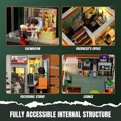 Record Store Lighting Building Bricks Set - Street Fusion City Town Audio Shop Multi-Form Modular Collection Kit 1980 Pcs for Adults &amp Teen &amp Music Lovers