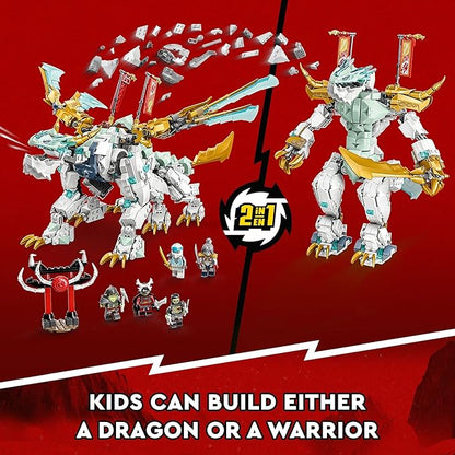LEGO NINJAGO Zane’s Ice Dragon Creature 71786 2in1 Dragon Toy to Action Figure Warrior Model Building Kit Construction Set for Kids with 5 Minifigures