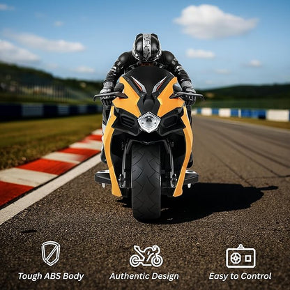 Liberty Imports 2.4G RC Remote Control Stunt Motorcycle with Riding Figure 1:10 Scale High Speed Cross Country 360 Degree Rotation Drift Shockproof Racing Motorbike (Yellow)